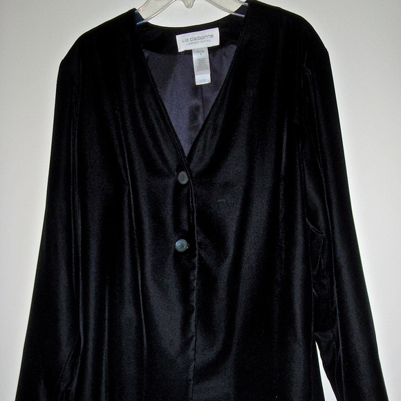 Liz Claiborne Lizsport Petite women's black velvet v-neck lined jacket size M - Picture 3 of 6